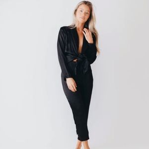 Mable Tie Front Satin Jumpsuit Sm